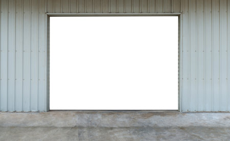 Garage door at a huge building for backgroundの写真素材