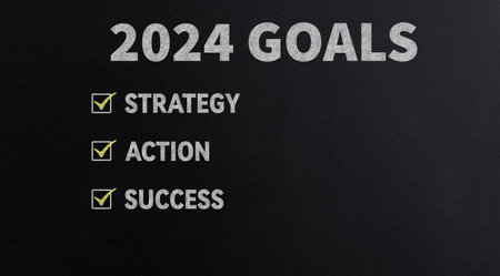 2024 goal written on blackboardの写真素材