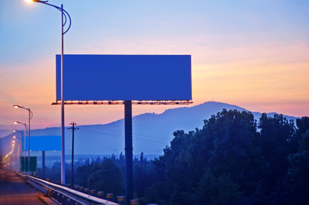 Evening, the outdoor blank billboardsの写真素材