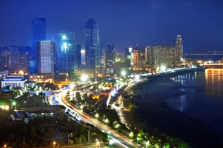 Aerial view of city nightの写真素材