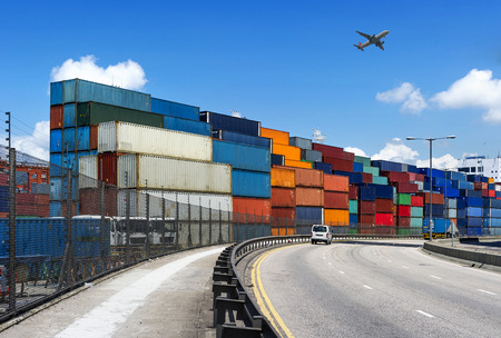 industrial port with containersの写真素材