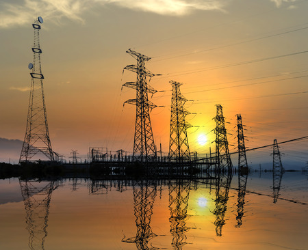 high voltage post.High-voltage tower sky .の写真素材