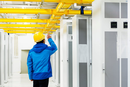 workerl in the Telecommunication roomの写真素材