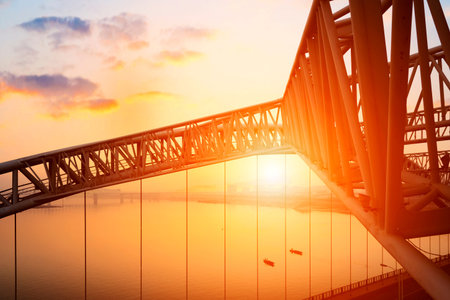road through the bridge with blue sky background of a city