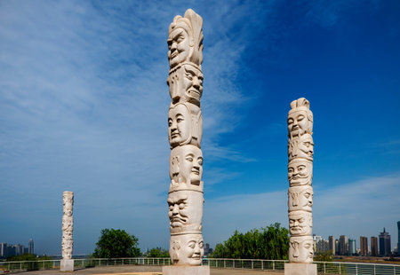 Stone statues in the city,Urban landscape, modern city views. Very good advertising material.