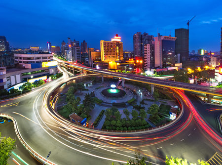 Aerial view of city nightの写真素材