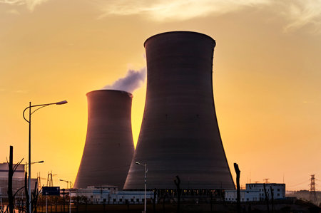 tops of cooling towers of atomic power plantの写真素材