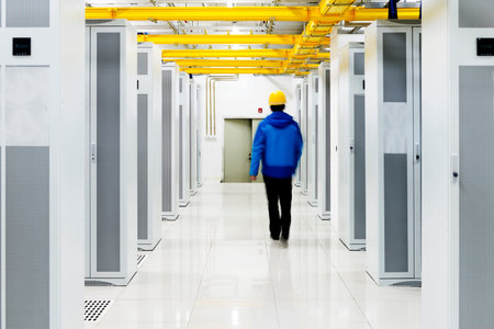 worker checking in the Telecommunication room