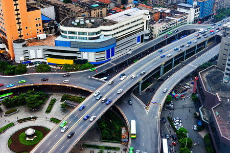 Aerial view of city nightの写真素材