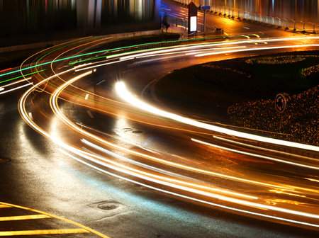 the light trails on the steet in shanghai china