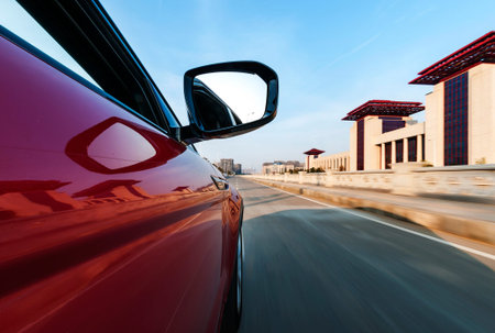 car on the road with motion blur background.