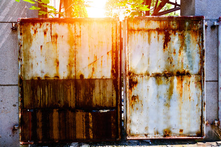 Background of rusty warehouse doors.の写真素材