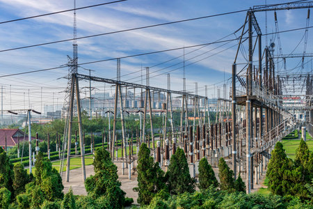 High Voltage electric substation with transformers