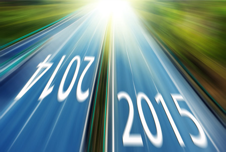 Number of 2014 and 2015 on roadの写真素材