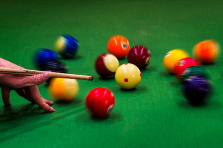 Carom billiards straight single shotの写真素材