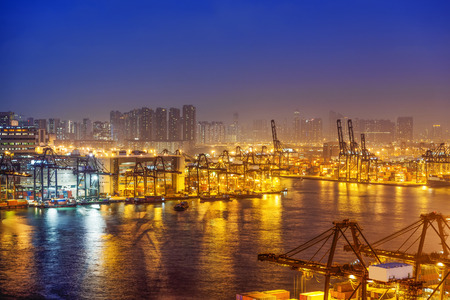 industrial port with containersの写真素材