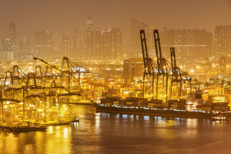 industrial port with containersの写真素材