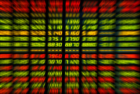 Colored ticker board on black