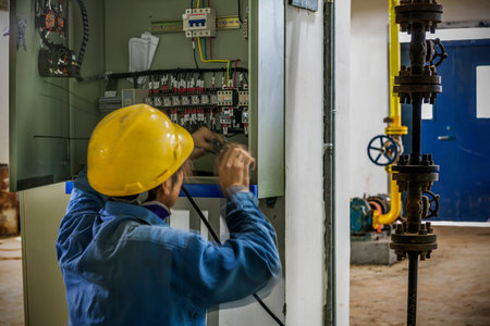 industrial boiler factory,worker is working.