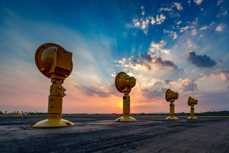 Airport approach landing lightsの写真素材