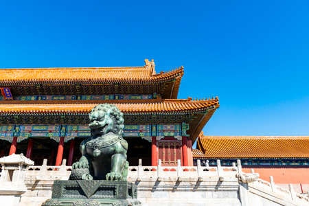 Tiananmen square in front of the stone lion in Beijing, Chinaのeditorial素材