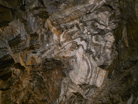 Inside view of a cave with stalactites and stalagmitesの写真素材