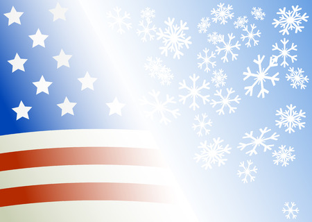 Flag of the USA on a blue background with snowflakesのイラスト素材
