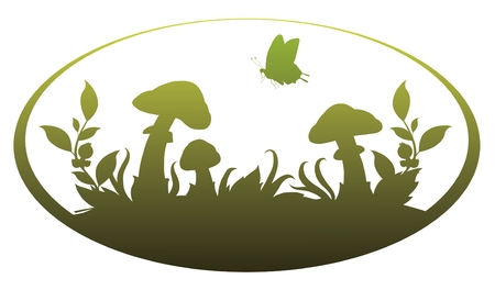 Vignette with mushrooms for application in the book drawing and registrationのイラスト素材