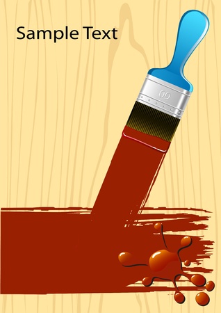 Brush and red paint stroke on a wooden backgroundのイラスト素材