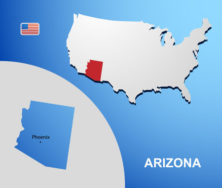 Arizona on USA map with map of the stateのイラスト素材