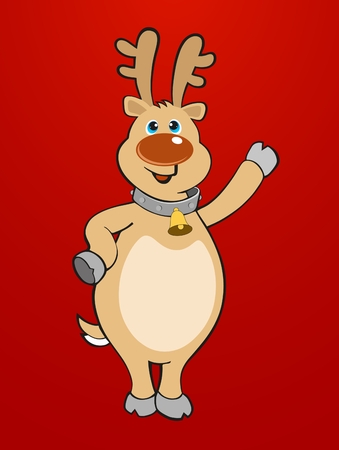 Reindeer in the form comic illustration. New Year background for Christmas card.のイラスト素材