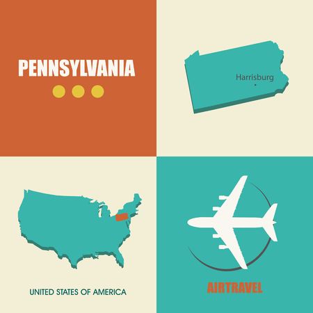 flat design with map Pennsylvania concept for air travelのイラスト素材