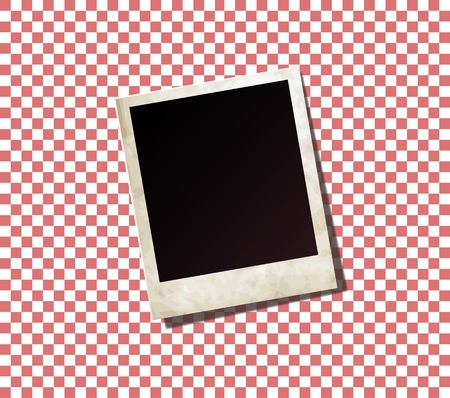 Red checkered picnic tablecloth with photo cardのイラスト素材