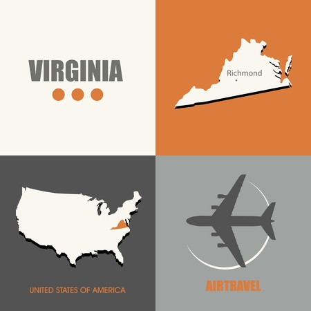 flat design Verginia map concept air travelのイラスト素材
