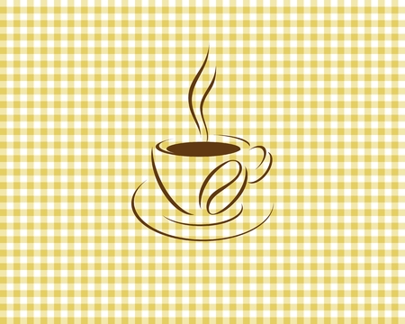 yellow checkered picnic tablecloth, abstract background, coffee cupのイラスト素材