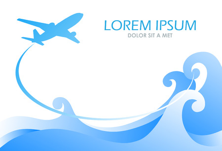 Plane flying above the sea wave, vector illustration, tourism and recreationのイラスト素材