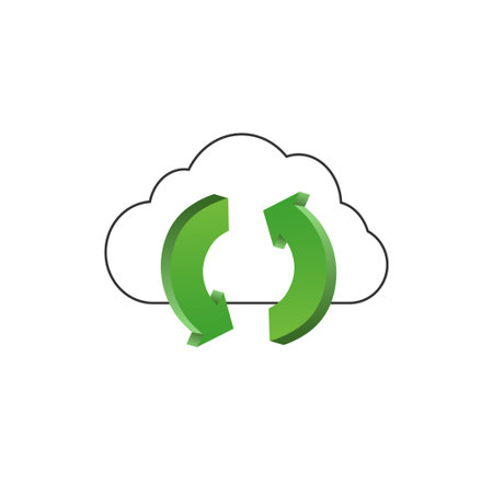 Cloud icon green arrow. Vector sign cloud sync. Conceptual image of cloud storageのイラスト素材