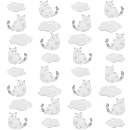 Pattern with happy cat on cloudsのイラスト素材