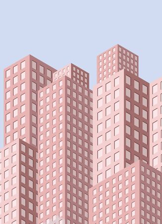 City view with skyscrapers on sky background. Vector illustration.のイラスト素材