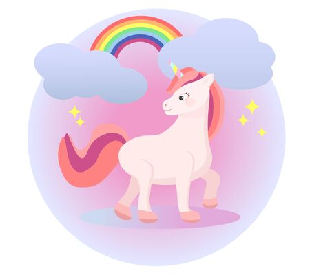 Fabulous pink unicorn. Vector illustration.のイラスト素材