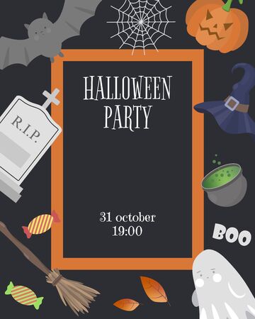 Template invitations to the celebration of Halloween. Halloween party. Vector illustration.のイラスト素材