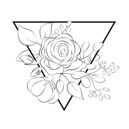 Rose flower in a triangle in the style of line art.のイラスト素材