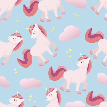 Cute pattern with unicorn and clouds.のイラスト素材