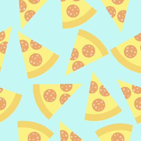 Cute pattern with slices of pizza on the blue background.のイラスト素材
