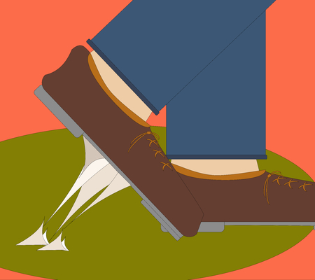 A man steps on a chewing gumのイラスト素材
