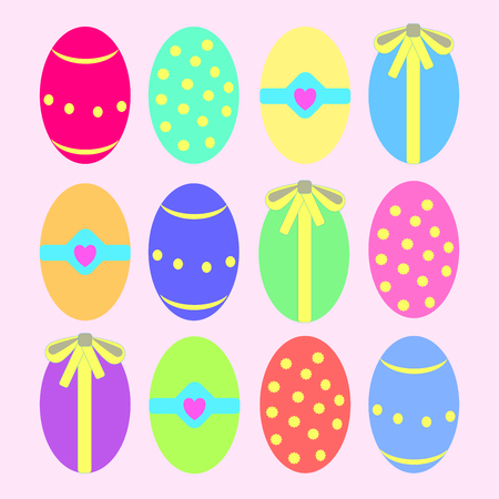 Decorated Easter Eggs with pink backgroundのイラスト素材