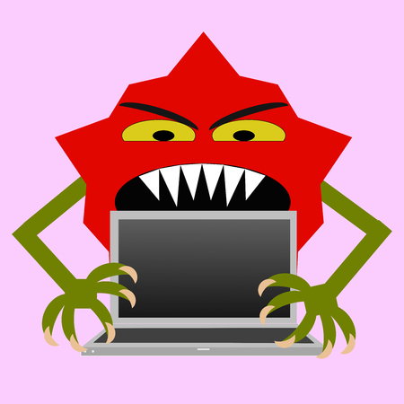 A computer with a monster behind: dangers of the internetのイラスト素材