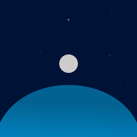 The blue space from a planet with a satellite and a star in the dark backgroundのイラスト素材