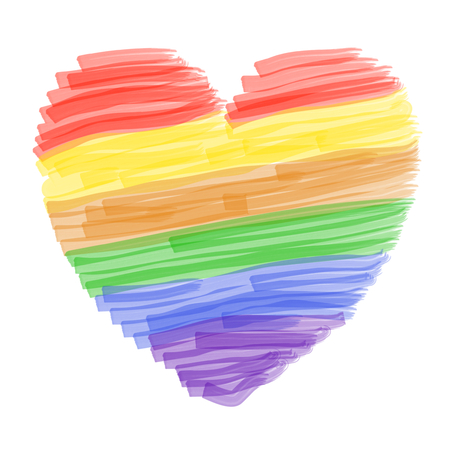 Rainbow heart, marker pen style on white backgroundのイラスト素材