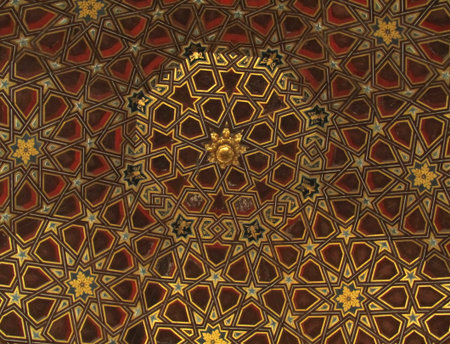 Moorish pattern golden and red. Suitable to be used like a background.のeditorial素材